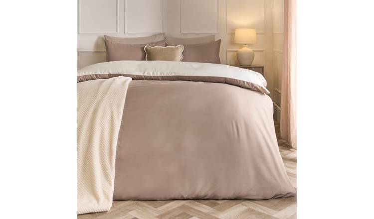 OHS Plain Dyed Reversible Duvet Cover Set Natural/Ivory - Double