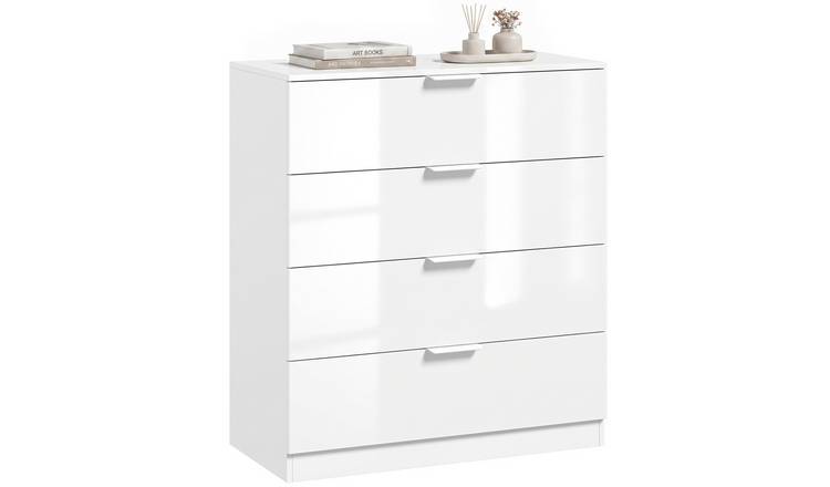 HOMCOM 4 Drawers Modern Space Saving High Gloss Chest of Drawers - White