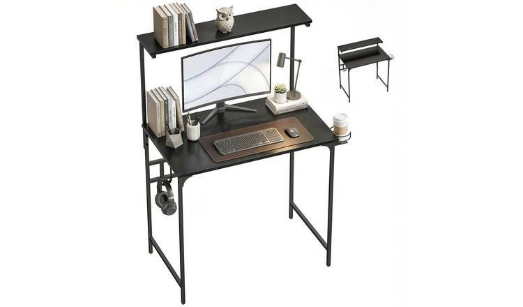 HOMCOM Metal Frame Computer Desk with Tabletop Shelf - Black