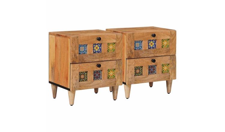 Walplus Pack of 2 Solid Wood Nightstand - Natural - 40 x 33 x 46 cm