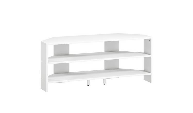 HOMCOM Modern Corner TV Stand with 2 Open Shelves - White