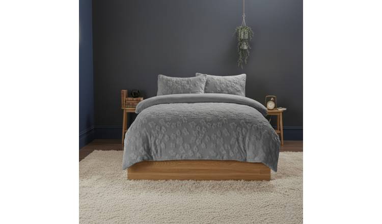 Snug City Daisy Embossed Teddy Fleece Duvet Cover Set - Single - Silver