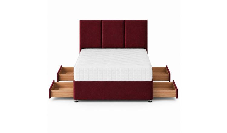 Comfy Deluxe 6ft Super King    4 Drawer Plush Velvet Divan Bed Set -  Burgundy