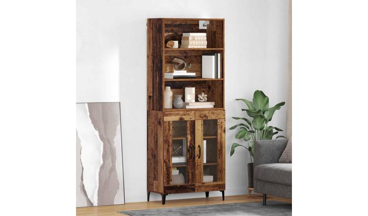 Walplus Engineered Wood 2 Door 3 Shelf Highboard - Old Wood - 69.5 x 34 x 180 cm