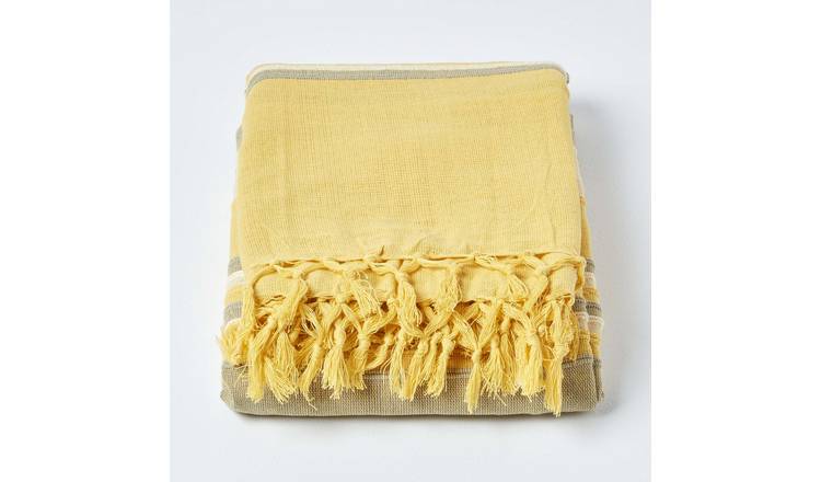 Homescapes Cotton Morocco Striped Throw - 255 x 360 cm - Yellow