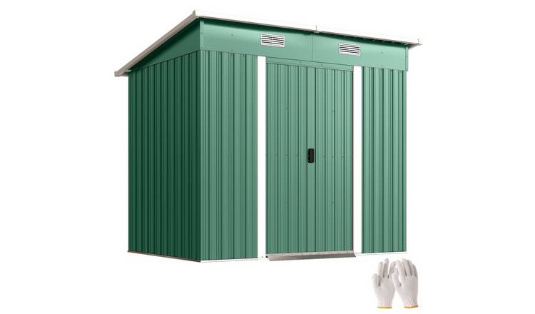 Outsunny Metal Garden Shed with Foundation Kit - Green