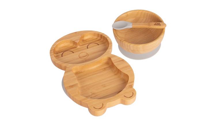 Tiny Dining Children's Bamboo Suction Penguin Dinner Set - Grey
