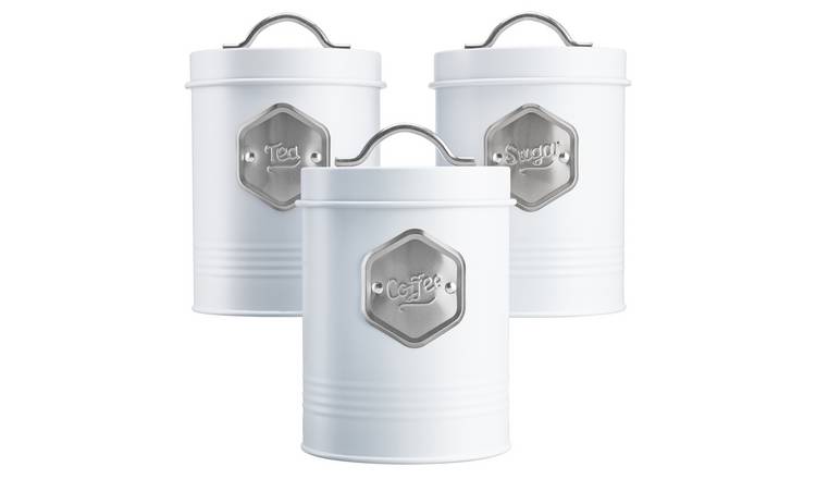 Cooks Professional 3pc Tea, Coffee and Sugar Kitchen Storage Set - White/Silver