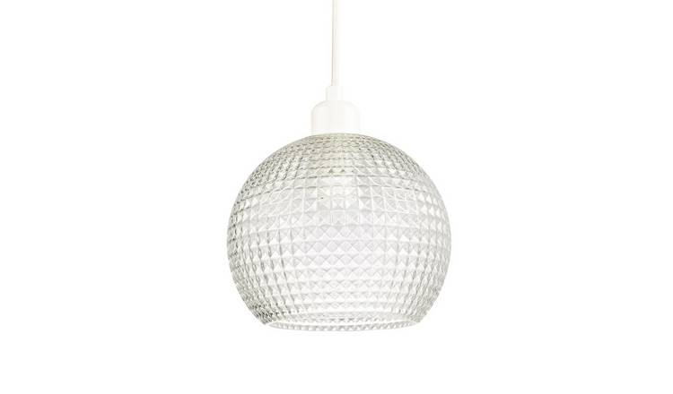 Happy Homewares Spherical Clear Glass with Square Diamond Pendant Shade - 18cm