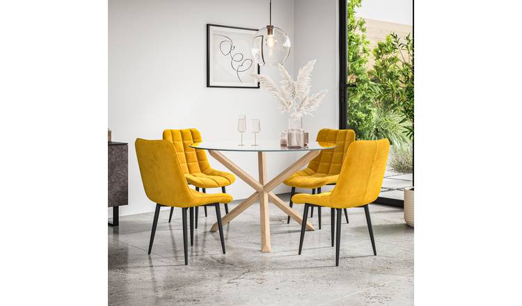 Furniture Online Malvern Nova Glass Top Dining Table & 4 Mustard Chairs