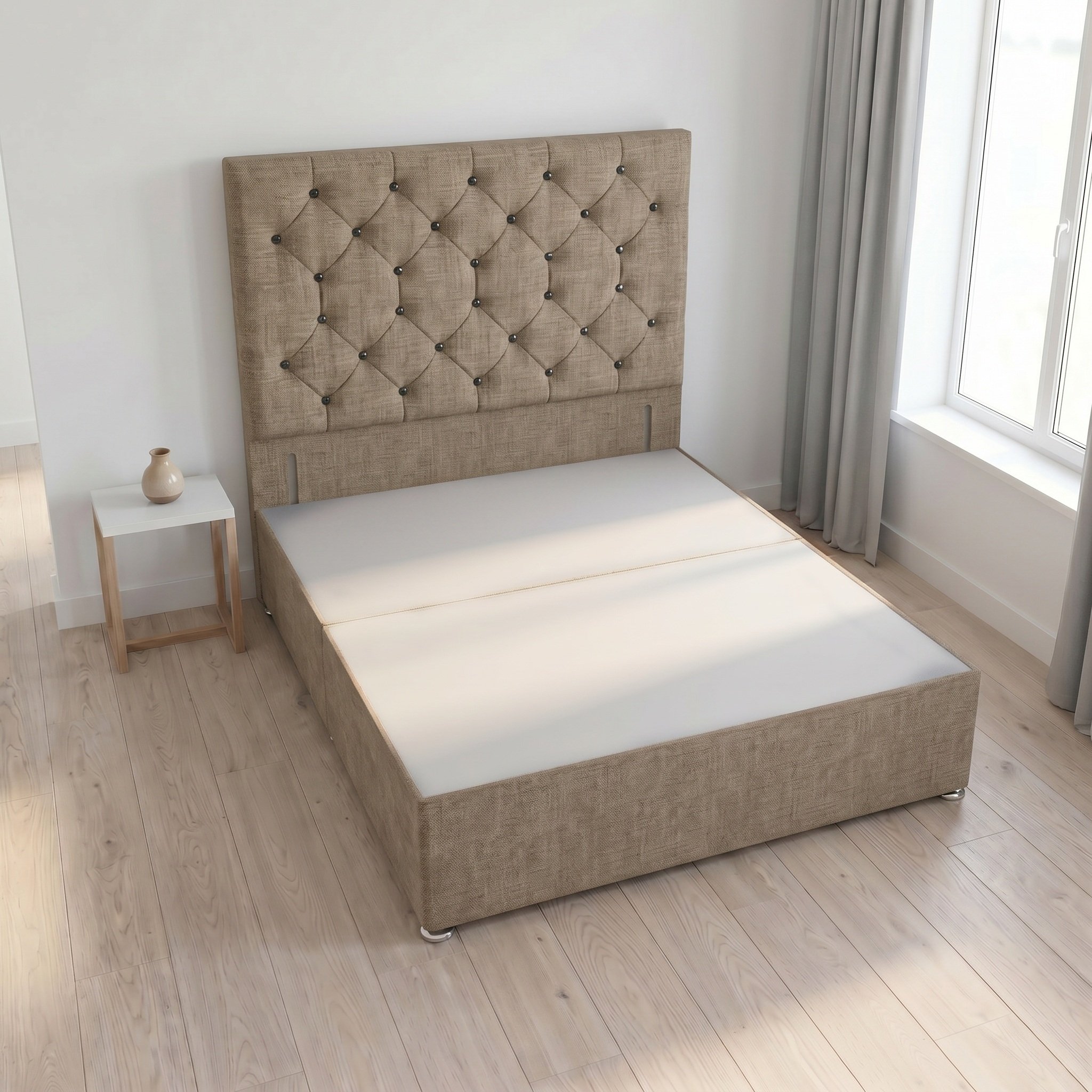 Somnior Diamante Linen 5FT King Divan Bed Base - Wheat - Image 3