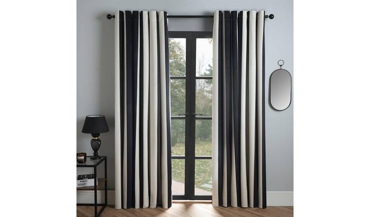 OHS Stripe Print Blackout Curtains 168 x 229cm - Mono