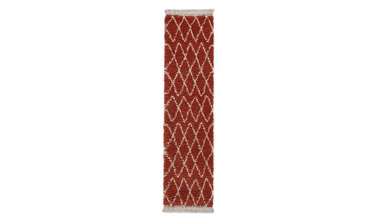 Mega Flooring Brown Shaggy Geometric Rug - 60 x 230cm
