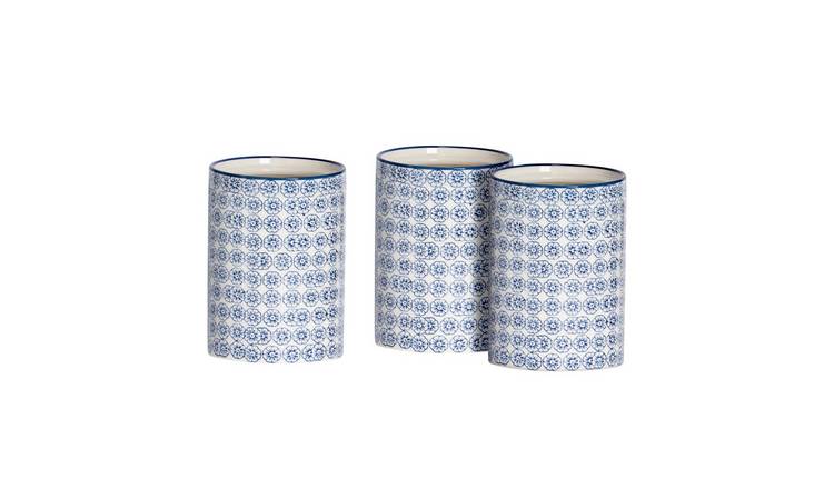 Nicola Spring Hand-Printed Kitchen Utensil Holders - Navy - Pack of 3