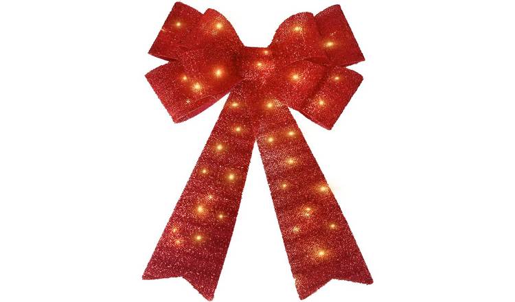 My Christmas Large Bow Christmas Tree Décor with Warm LED Lights - Red