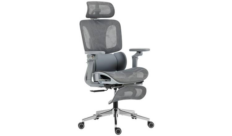 HOMCOM Mesh Ergonomic Office Chair with 6D Flip-up Armrests and Footrest- Grey