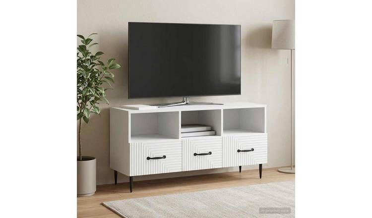 Walplus Wood TV Cabinet with Drawers Tall Unit - White - 102 x 34.5 x 50 cm