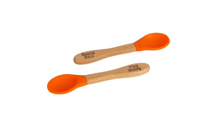 Tiny Dining Children's Bamboo Silicone Tip Spoons - Orange - Pack of 2