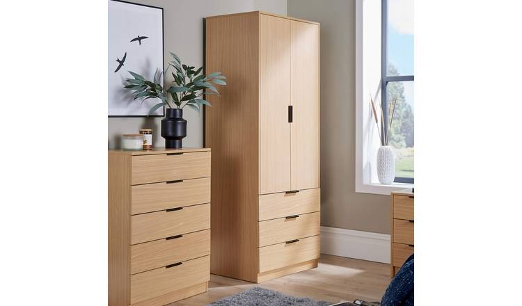 Home Source Phoenix 2 Door 3 Drawer Wardrobe - Oak