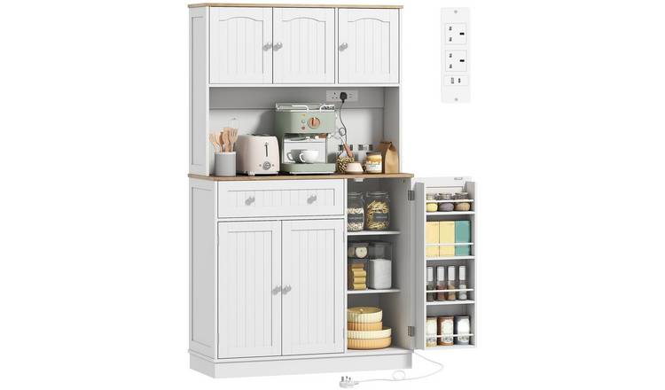 HOMCOM 173 cm Tall Kitchen Cupboard with Charging Station - White