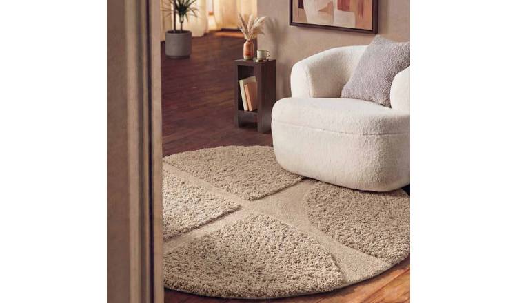 Ted Baker Beige Lambeth Jasper Geometric Round Rug High Pile - 150cm