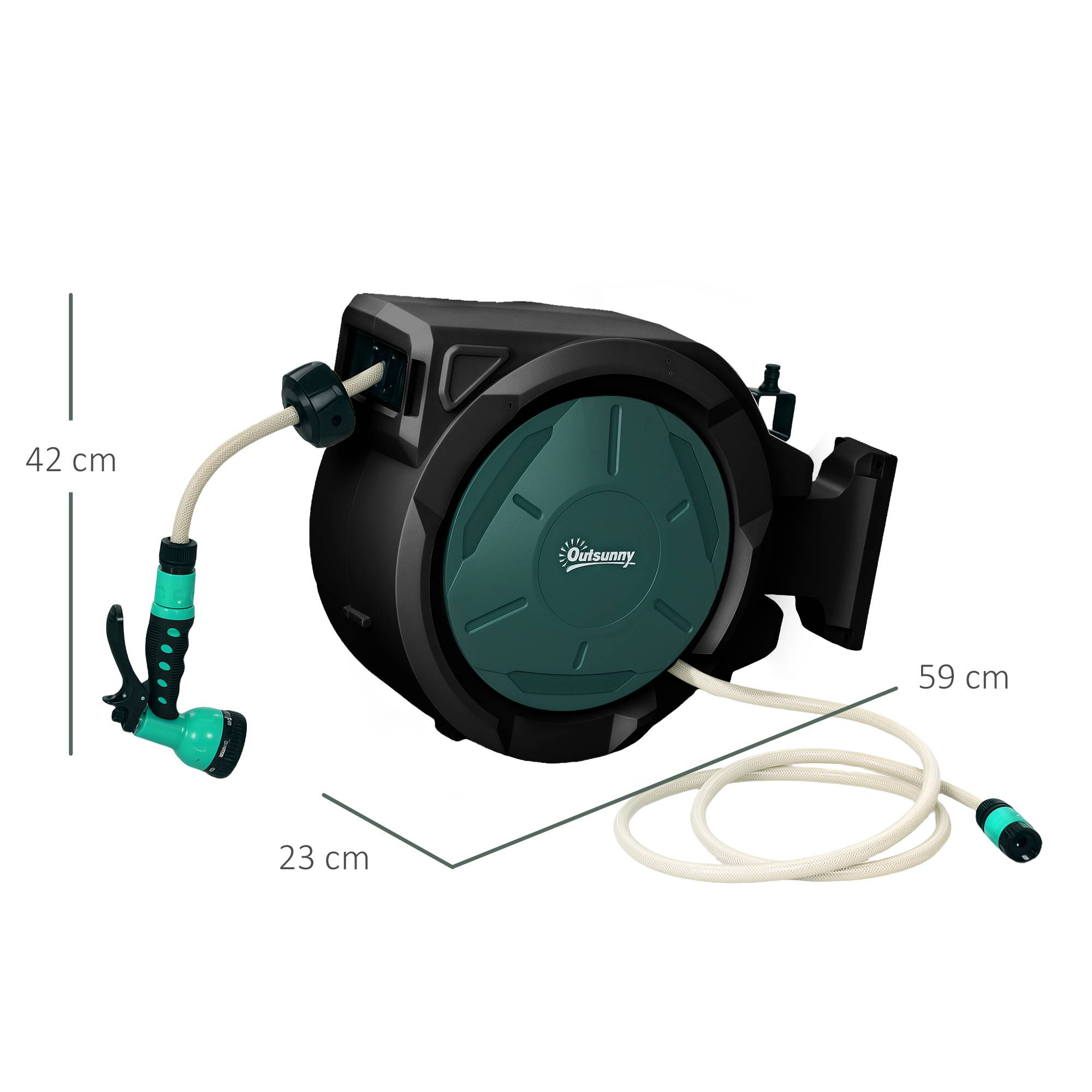 Outsunny Wall Mounted Auto Rewind Retractable Hose Reel – Black - Image 3