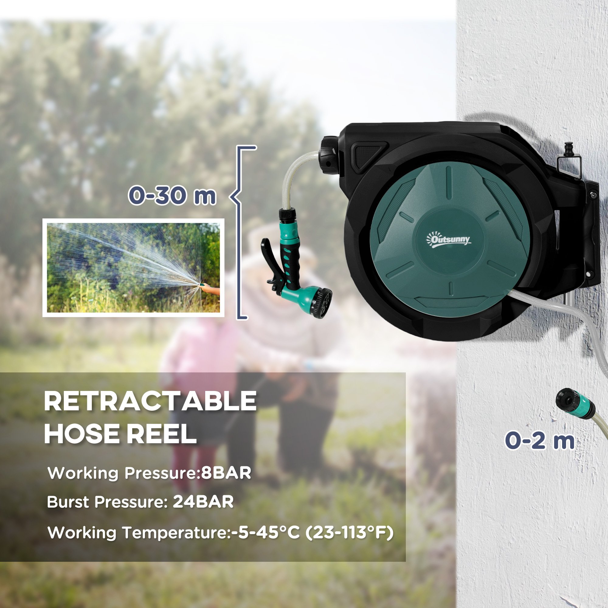 Outsunny Wall Mounted Auto Rewind Retractable Hose Reel – Black - Image 4
