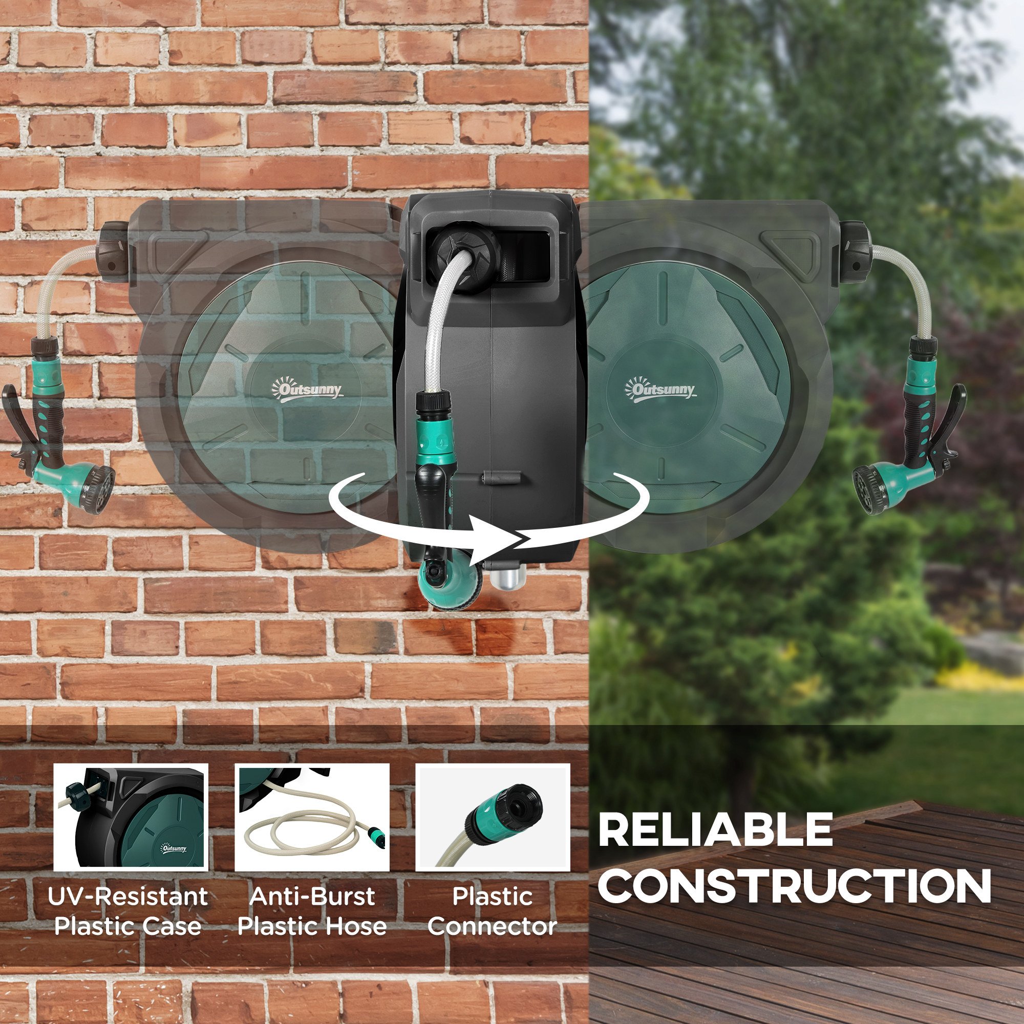 Outsunny Wall Mounted Auto Rewind Retractable Hose Reel – Black - Image 5