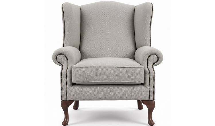 Somnior Darcy Sherpa Fabric Wing Accent Chair with Studs - Silver