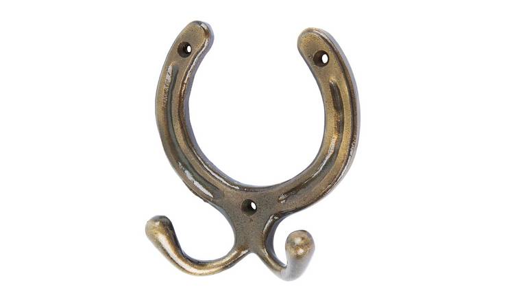 Hammer & Tongs Horse Shoe Double Coat Hook - Brass