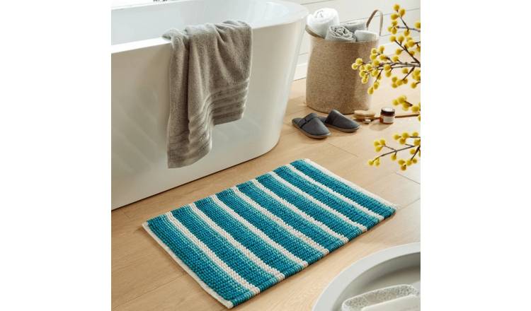 New Edge Blinds Padstow Stripe Bath Mat - 80cm x 50cm - Teal