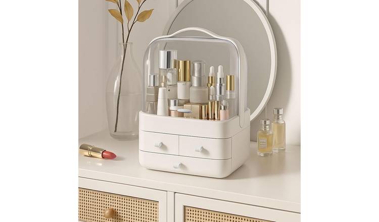 Neo Acrylic Makeup Storage Organiser with Lid & Drawers - White