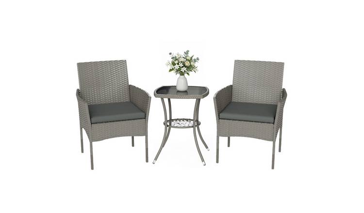 Outsunny 3 Piece Rattan Garden Bistro Set with Cushions - Dark Grey