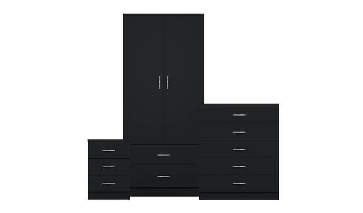 Vida Designs Riano Bedroom Set (Bedside, 5 Drawer Chest, 2x2 Wardrobe) - Black