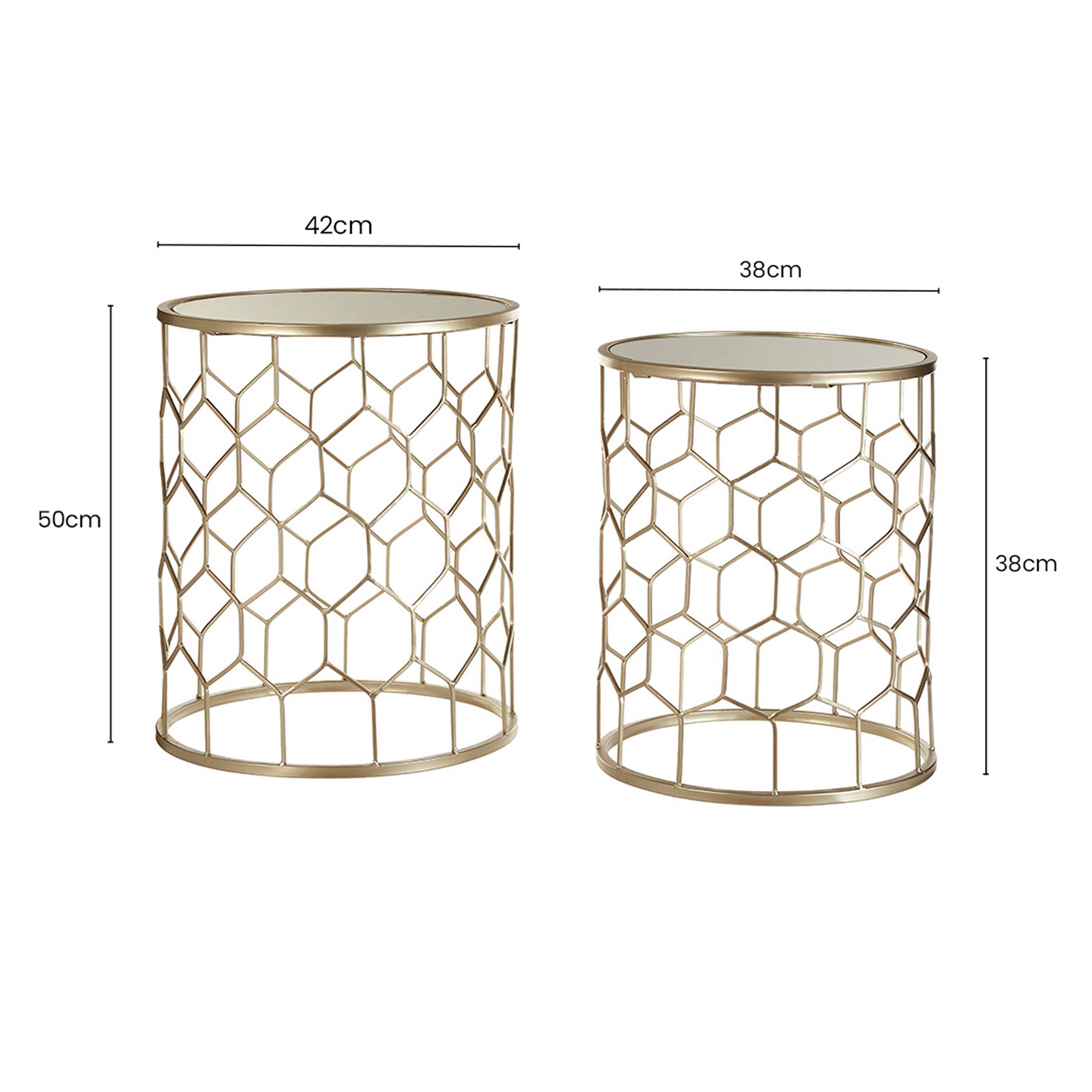 Orsina Mirrored Honeycomb Side Tables, Set of 2 - Gold - Image 4