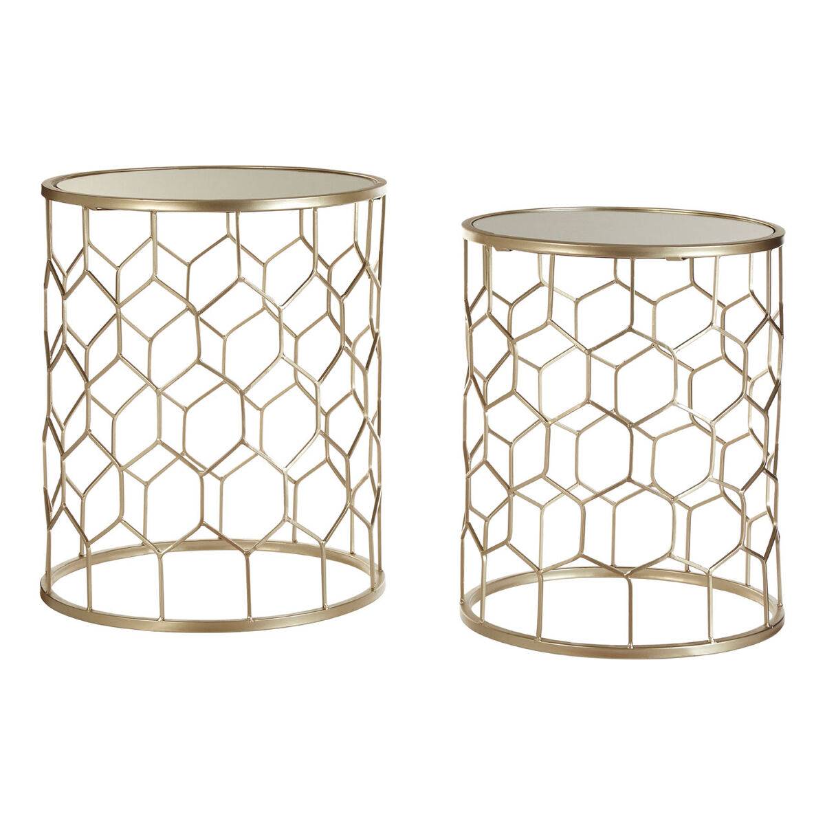 Orsina Mirrored Honeycomb Side Tables, Set of 2 - Gold - Image 1