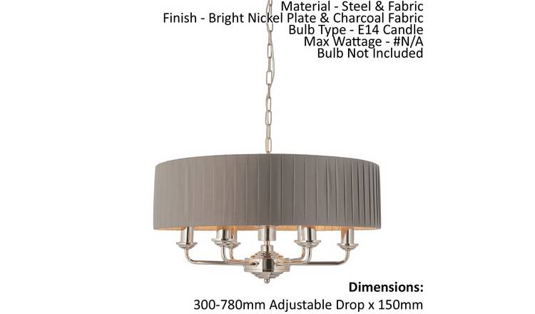 Loops Direct Steel and Fabric Ceiling Pendant Light - Bright Nickel & Charcoal
