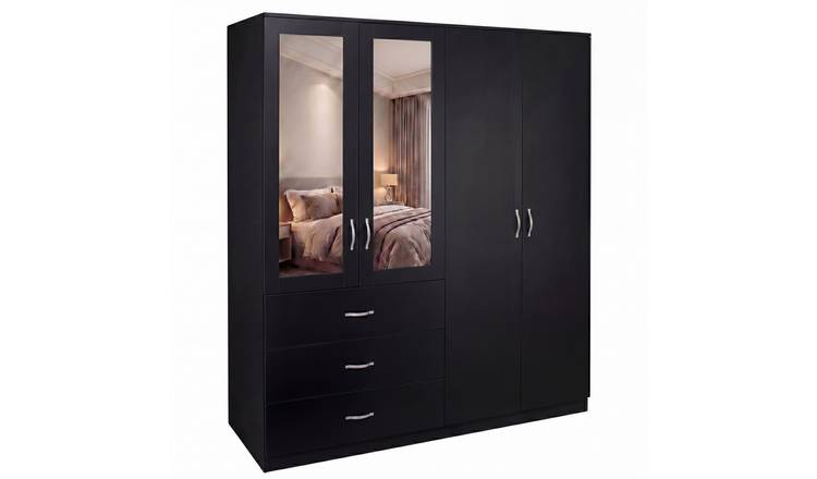 Vida Designs Riano 4 Door 3 Drawer Mirrored Wardrobe - Black