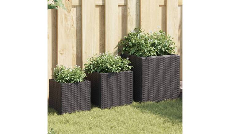 Walplus Pack of 3 Poly Rattan Garden Planter - Black - 40 x 40 x 40 cm