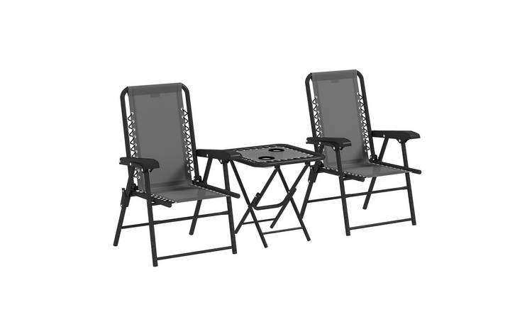 Outsunny 2 Seater Metal Foldable Garden Bistro Set with Cup Holder - Dark Grey