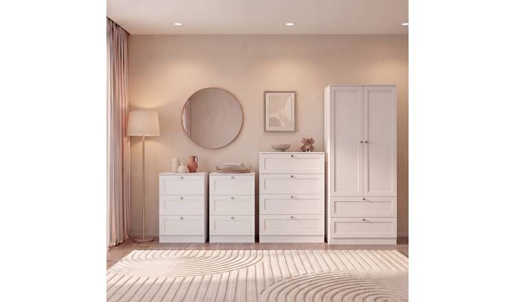 Vida Designs Altino Set (2x3 Drawer Bedside, 4 Drawer Chest, Wardrobe) - White