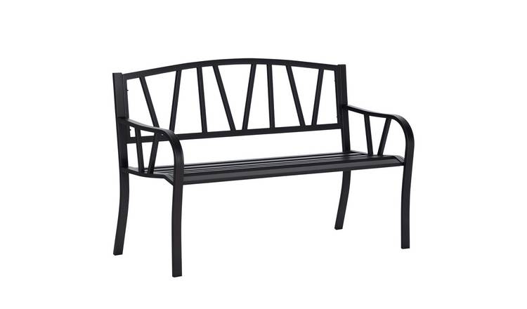 Outsunny 2 Seater Metal Garden Bench with Backrest and Armrest - Black