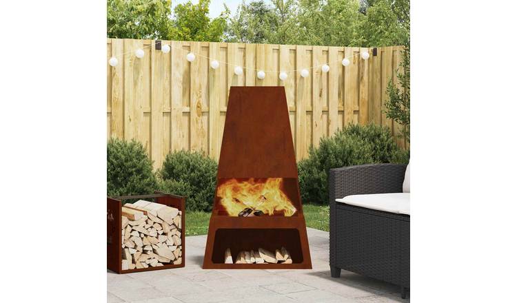 Walplus Steel Fire Pit Weathering - Brown - 60 x 35 x 100 cm