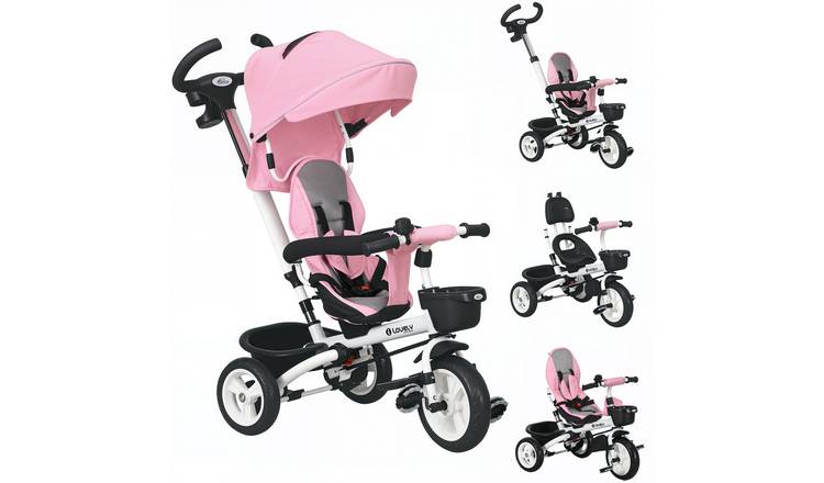 HOMCOM 6 in 1 Parent Handle Reversible Seat Canopy Baby Trike - Pink