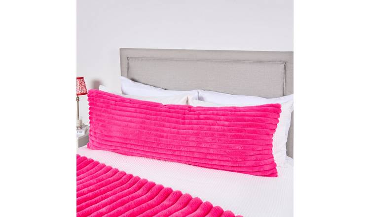 OHS Ribbed Faux Fur Bolster Pillow - Pink
