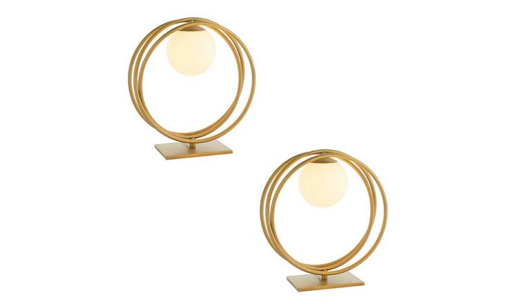 Loops Direct Pack of 2 Table Lamp - Brushed Gold and Gloss Opal