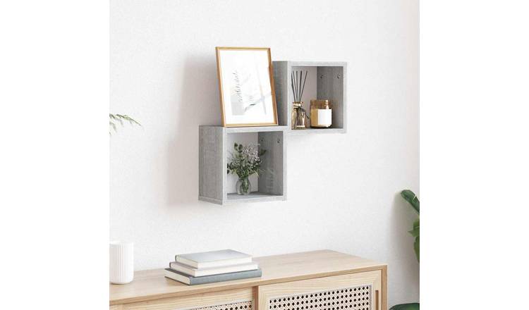 Walplus Pack of 2 Engineered Wood Wall Shelf - Grey and Oak - 26 x 15 x 26 cm