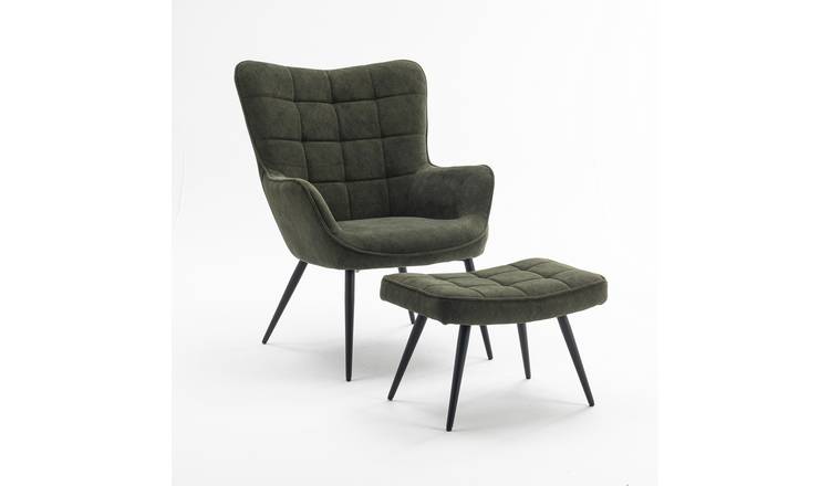Furniture Online Vera Velvet Occasional Accent Chair W Footstool - Green