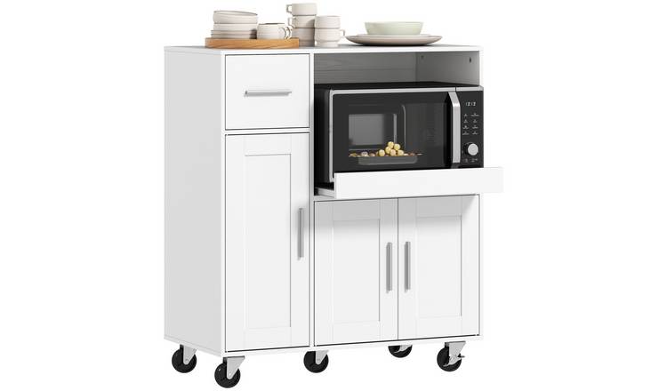 HOMCOM 3 Door Adjustable Shelf Kitchen Cart – White