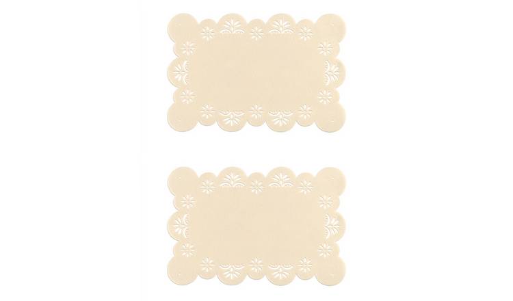 Orsina Felt Set Of Two Flower Design Placemats - Cream